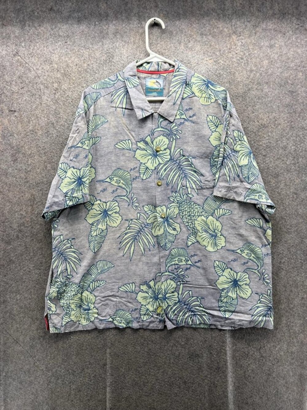 Tommy Bahama Shirt Men 2XL Gray Floral Island Modern Button Up Silk Hawaiian